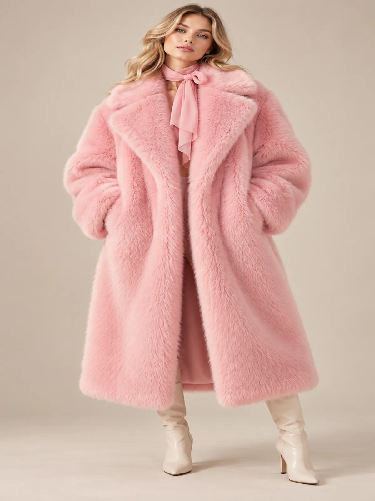 Pink Reverie Faux-Fur Coat in Blush Pink